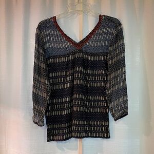 Lucky Brand Blue and White Blouse with Pink and Red Trim